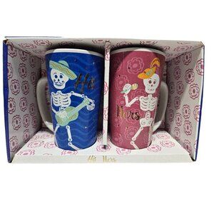 His & Hers‎ Skeleton Coffee Mugs Ceramic 16 oz Dia de Los Muertos Design